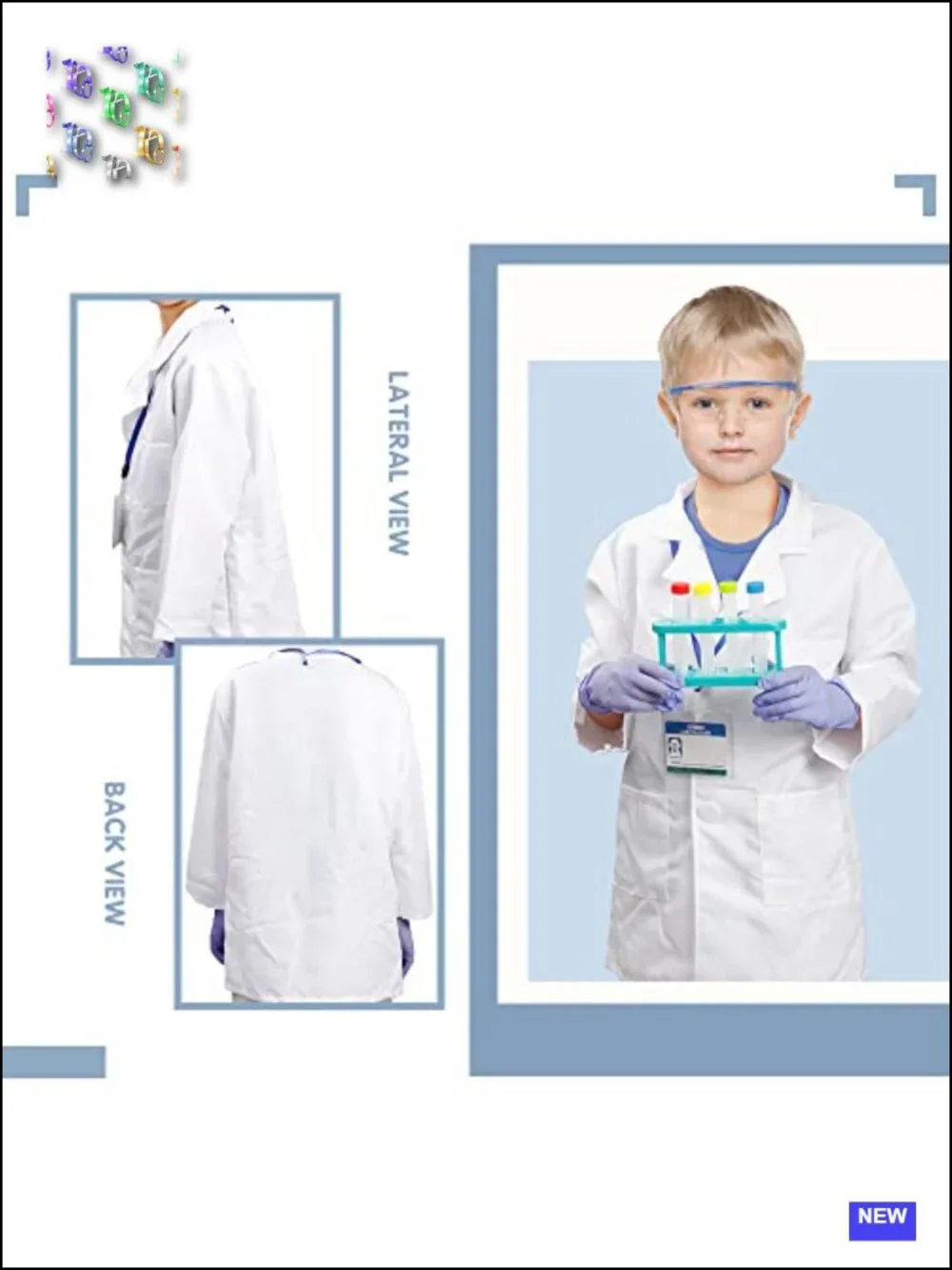 Kids Scientist Costume Lab Coat with 15 Pc STEM Experiment Kit